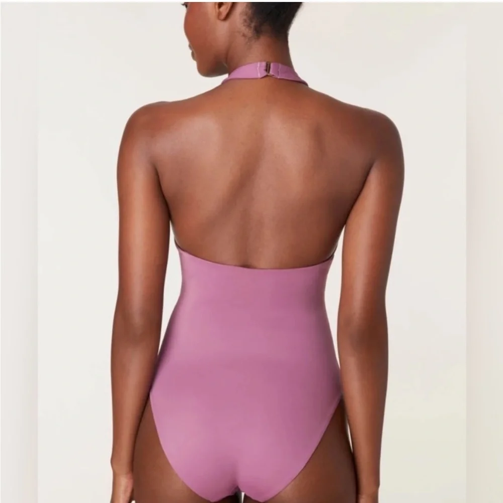 Andie The Luzon‎ One-Piece Halter Swimsuit Cactus Flower Purple Mauve Size L